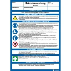 König Werbeanlagen Dreifke® Maschinenbetriebsanweisung Pressen, Kunststoff, 210x297mm, ASR A1.3, DIN EN ISO 7010