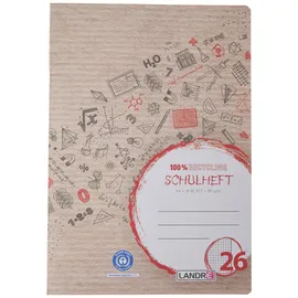 Landré LANDRÉ® Schulheft Recycling Lineatur 26 kariert DIN A4 Außenrand, 16 Blatt, 1 St.