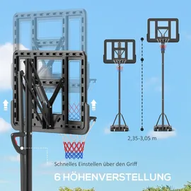 sportnow Basketballkorb Outdoor Schwarz 230 - 305 cm
