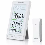 YiChZhe Funk-Wetterstation mit Außensensor, DCF Funkuhr,Digital Thermometer Hygrometer Innen Außen,Wecker mit Schlummerfunktion,Wettervorhersage,batteriebetriebe,5 Zoll Display,weiß