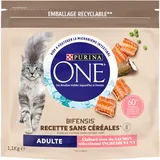 PURINA ONE Bifensis ohne Getreide | Trockenfutter mit Lachs für ausgewachsene Katzen | Beutel mit 1,1 kg