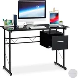 Relaxdays Bürotisch mit Glasplatte, schwarz
