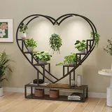 Pflanzenständer 138 Cm In Herzform, Blumenregal Mit Led-pflanzenlampe, Haken Und Stauraum, Metall Und Mdf, Natur