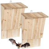 Relaxdays Fledermauskasten 2er Set, wetterfest, HxBxT: 34x22,5x13cm, Tannenholz, Fledermaushaus, Fledermaus-Hotel, Natur