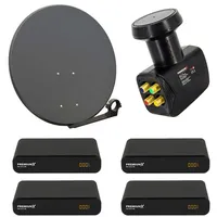 PremiumX Satelliten-Komplettanlage 60cm Antenne Anthrazit Quad LNB für 4