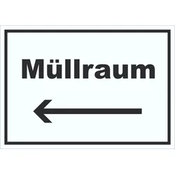 HB-Druck Müllraum Schild mit Text Richtungspfeil links Abfall Mülltrennung waagerecht A5 (148x210mm)