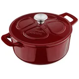 Navaris Gusseisen Topf - Gusseisen Bräter - Kochtopf 3,5l - Ø 24cm Schmortopf mit Deckel - Brotbacktopf - Brattopf - Für alle Speisen und Kochflächen - Dunkelrot