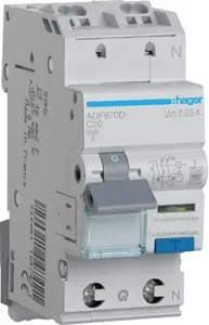 Hager Fehlerstrom-Leitungsschutzschalter 1P+N 6kA C-20A 30mA Typ F QuickConnect ADF970D