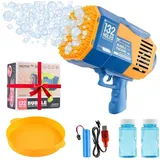 ZREE Seifenblasenmaschine 132 Löcher Seifenblasenmaschine Automatische Seifenblasenpistole, Elektrische Blasenmaschine Gun mit LED für Kinder Outdoor Hochzeit blau