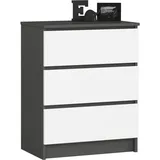 milord furniture Kommode K60 mit 3 Schubladen 60 x 77 x 40 cm Grau/Weiß