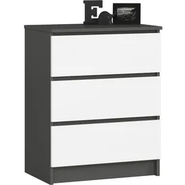 milord furniture Kommode K60 mit 3 Schubladen 60 x 77 x 40 cm Grau/Weiß