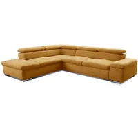 Cavadore Ecksofa Alkatraz / Großes Sofa in L-Form mit Ottomanen links und verstellbaren Kopfstützen/ Modernes Design / 274 x 66 x 228 cm / Gelb