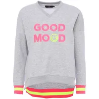 ZWILLINGSHERZ Sweatshirt, mit aufgesticktem Smiley und GOOD Mood"-Schriftzug, Gr. L/XL, hellgrau, -