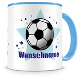 Samunshi® Kindertasse mit Namen Tasse Fussball Personalisierte Tasse mit Namen Kinder Kinderbecher mit Namen Kindergarten blau 300ml