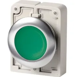 Eaton 197013 Leuchtdrucktaste, RMQ-Titan, flach, tastend, abgedichtete und unverlierbare Tastenplatte, grün, unbeschriftet, Frontring Edelstahl