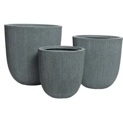 Decoris 3 Blumentöpfe 31-44cm Outdoor - Kunststoff Pflanzenkübel Blumenkübel außen Pflanzen Blumen Übertopf Pflanzentopf Pflanzgefäß für draußen Garten Grau