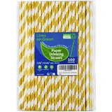 Lives on Green 19,7cm Gold/weiß gestreifte Papierstrohhalme zum Trinken 100 Stück für Bar, Restaurant, Hochzeit, Party - Unverpackt