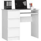 Home Collective Computertisch Bürotisch mit ausziehbarer Tastaturablage, Laminatplatte mit ABS-Kante, mit 3 Schubladen links, 90 x 50 x 77 cm, weiß