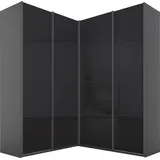 Rauch Quadra Eckschrank inkl. Türendämpfer und Schubladeneinsatz, mit Glastüren grau metallic/Glas basalt, Schwarz, 4-trg., 2 Kleiderstangen, 12 Einlegeböden, 3 Schubladen, BxHxT 181x229x187 cm