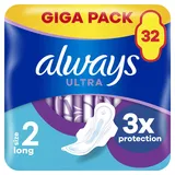 Always Ultra Binden Damen Gr. 2, Long (32 Damenbinden mit Flügeln) Giga Pack, dünn und super saugfähig, geruchsneutralisierend und Auslaufschutz