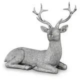 Gro�e Liegende Silber Deko Hirsch Figur & Geweih - Weihnachten Wildfigur 17 cm