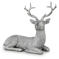 Große Liegende Silber Deko Hirsch Figur & Geweih - Weihnachten Wildfigur 17 cm