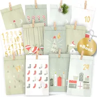 AMARI ® Adventskalender Nr.07 zum Befüllen Pastell Green - 24 Papier Adventstüten (mit Holzklammern) Papier Weihnachtstüten