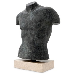 Casa Padrino Luxus Deko Torso Skulptur Antik Bronze / Beige 50 x 23 x H. 66 cm - Metall Deko Figur mit Marmorsockel - Wohnzimmer Deko - Schreibtisch Deko - Büro Deko - Deko Accessoires