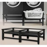 ML-Design Doppel Waschmaschinen-Untergestell mit 2 ausziehbaren Ablagen, Schwarz, bis 150 kg
