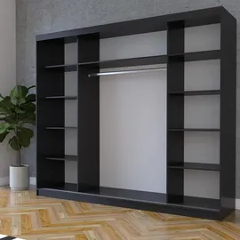 fabryka mebli idczak Schwebetürenschrank Kleiderschrank Schrank mit Spiegel 250cm Schwarz/Schwarz Alba - Schwarz