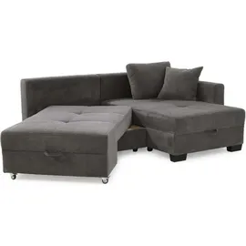 luma-home Ecksofa Schwenkfunktion Doppelbett Schlafcouch Bettkasten Cord in Grau Anthrazit / 15214 - Grau