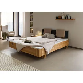 MASSIVMOEBEL24.DE Bett KITZBÜHEL 200 x 200 cm Wildeiche massiv natur geölt taupe