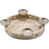 Holz Advents Kerzenhalter white washed - 35 cm - Kerzenständer mit Aluminium Haltern - Weihnachten Winter Tisch Dekoration Adventskranz