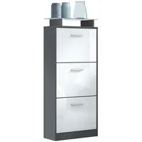 Vladon Schuhschrank, Weiß Hochglanz, Holzwerkstoff, 46x128x23 cm, Garderobe, Schuhaufbewahrung,