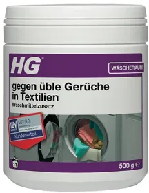 HG gegen üble Gerüche in Textilien Waschmittelzusatz, Geruchsentferner entfernt wirksam unangenehme Gerüche in Textilien, 500 g - Dose