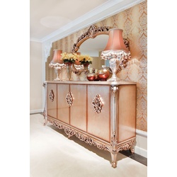 Casa Padrino Luxus Barock Möbel Set Sideboard mit Spiegel Kupferfarben - Prunkvoller Massivholz Schrank mit elegantem Wandspiegel - Möbel im Barockstil