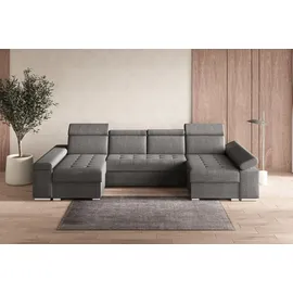 moeblo Ecksofa U mit Schlaffunktion, verstellbaren Kopfstützen & Bettkasten – Großes Wohnlandschaft Sofa mit Stauraum - Ecksofa Luka U - Grau (Twist 20) - Grau