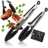 AVANA Küchenzange Edelstahl mit Standfuß Silikon 2er Set Schwarz