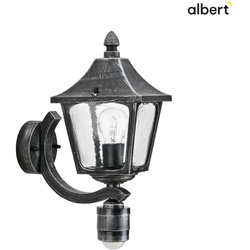 Albert Außenwandleuchte Landhausstil eckig Typ Nr. 1822 mit Bewegungssensor, IP44, E27, Alu-Guss / Hohlglas klar, Schwarz ALB-601822