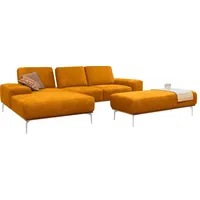 W.SCHILLIG Ecksofa run, Designsofa mit tollem Sitzkomfort, L-Form, mit elegantem Holzsockel, Füße in Chrom glänzend, Breite 279 cm gelb