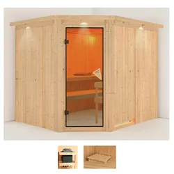 Sauna KARIBU "Marit", beige (naturbelassen), ohne Ofen, (ohne Ofen), Saunen, ohne Ofen
