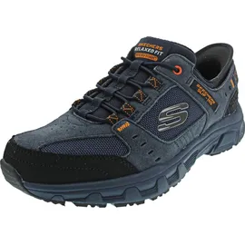 SKECHERS Oak Canyon Consistent Winne Herren-Sneaker, freihändig, Marineblaues Leder, Textil, orangefarbener Besatz, 43 EU