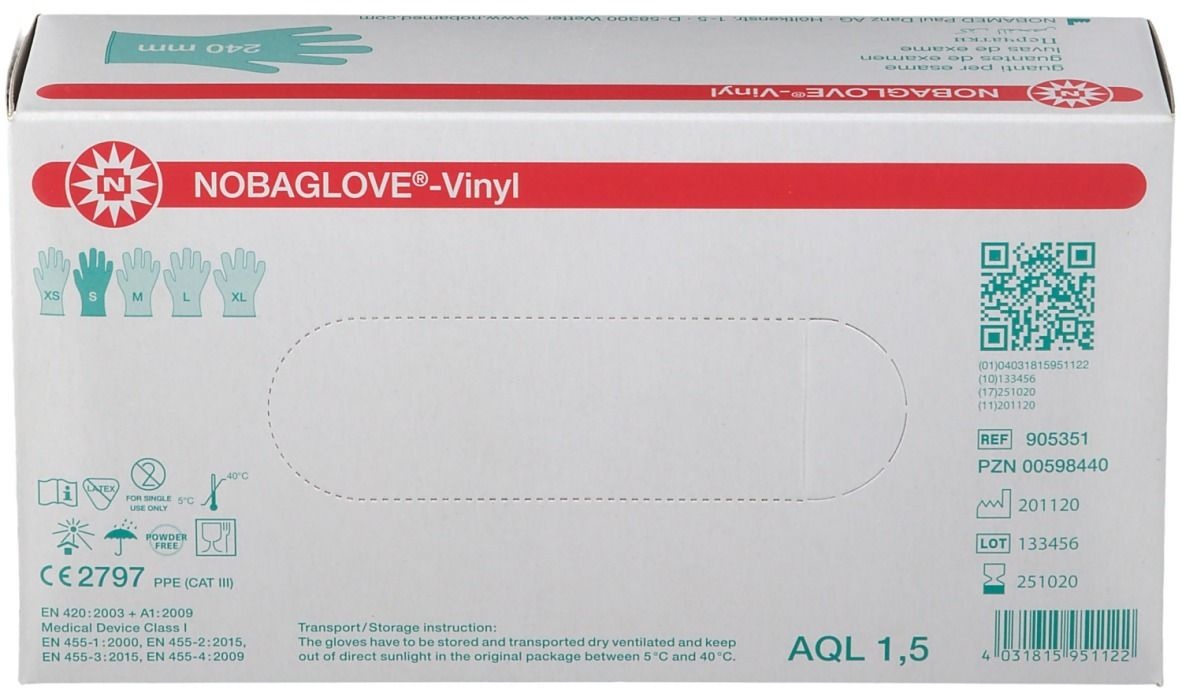 NOBAGLOVE® Vinyl Gant d'examen sans poudre en vinyle Taille S 100 pc(s) gant(s)