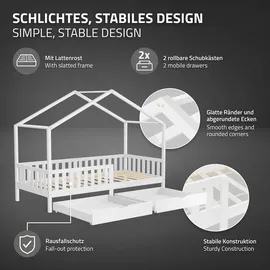 ML-Design Hausbett 90 x 200 cm Kiefer massiv weiß