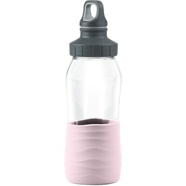 Emsa Drink2Go Glas Trinkflasche | Fassungsvermögen: 0,5 Liter | Schraubverschluss, dicht/hygienisch/rein Silikonmanschette, 500 ml, Rosa