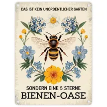 speecheese Biene mit Blumen DAS IST KEIN UNORDENTLICHER GARTEN Metallschild in 15x20 cm Lustiges Bienenschild für Gartenliebhaber