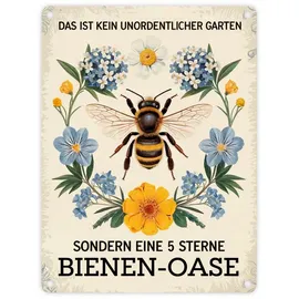 speecheese Biene mit Blumen DAS IST KEIN UNORDENTLICHER GARTEN Metallschild in 15x20 cm Lustiges Bienenschild für Gartenliebhaber