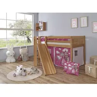 TICAA Hochbett »Ekki«, mit Rollrost und Textil-Set wahlweise mit Matratze, Buche, beige