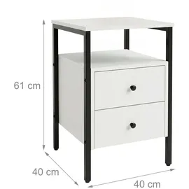 Relaxdays Nachtschrank 2 Schubladen 61 x 40 x 40 cm Weiß/Schwarz