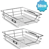 Tolletour - 2x Küchenschublade 50cm Vollauszug 25kg Belastbar Montagematerial Verchromt Küche Teleskopschublade Korbauszug Schrankauszug
